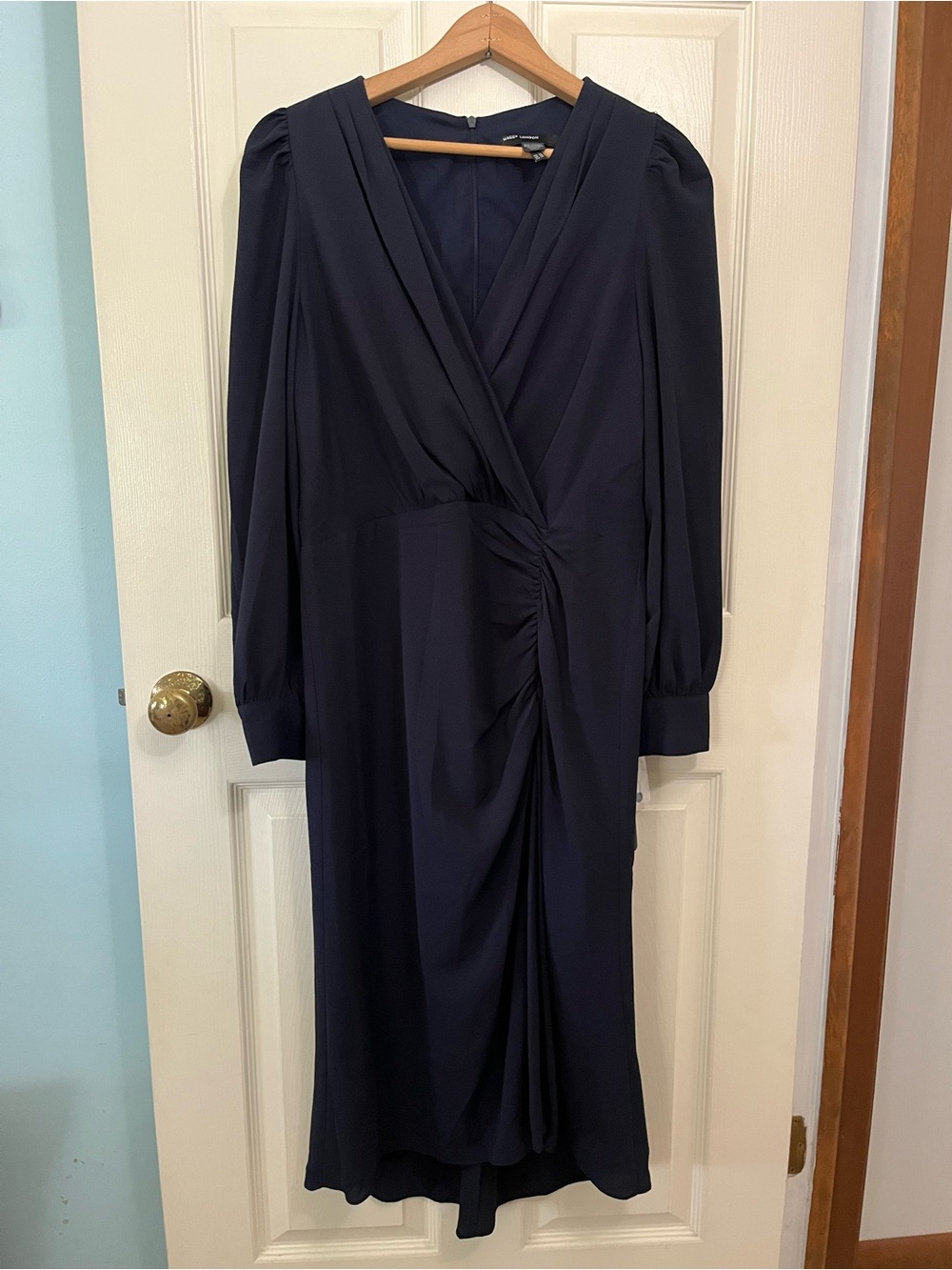 Maggy London NWT Navy Midi Dress with Ruched Side Size 14
